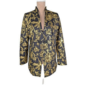 Soft Surroundings Womens Black Gold Floral Jacket Blazer Frogging Medium Large